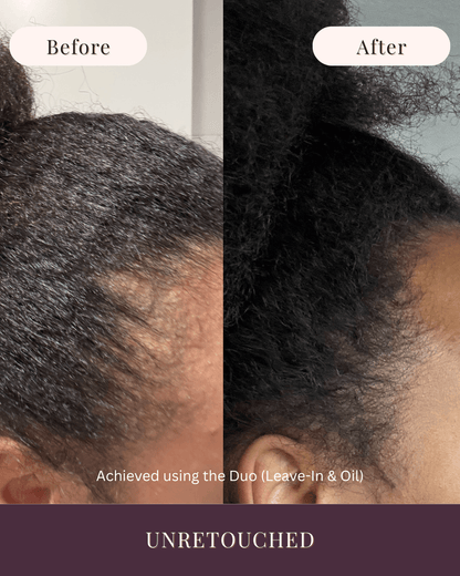 Before and after textured hair transformation showing hydration and definition